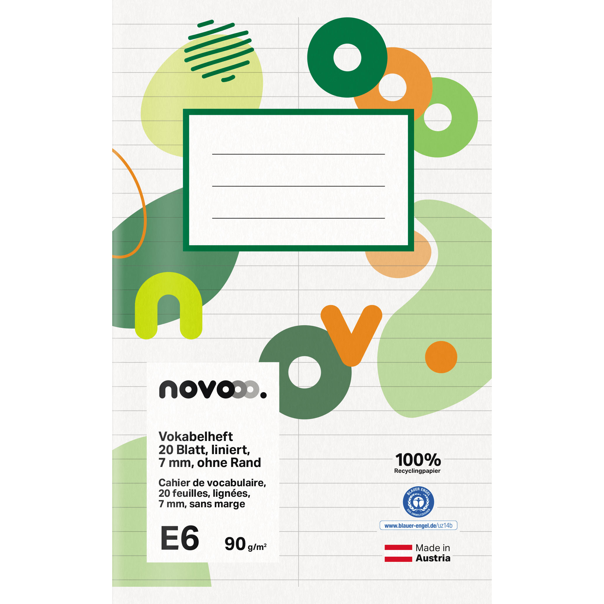 NOVOOO-729770-9010729085500 NOVOOO Vokabelheft E6 729770 7mm liniert ohne Rand 90g – Hochwertig & günstig bei ShopDeca