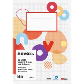 NOVOOO Schulheft B5 729771 4mm kariert mit Rand 90g