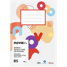 NOVOOO Schulheft B5 729772 5mm kariert mit Rand 90g