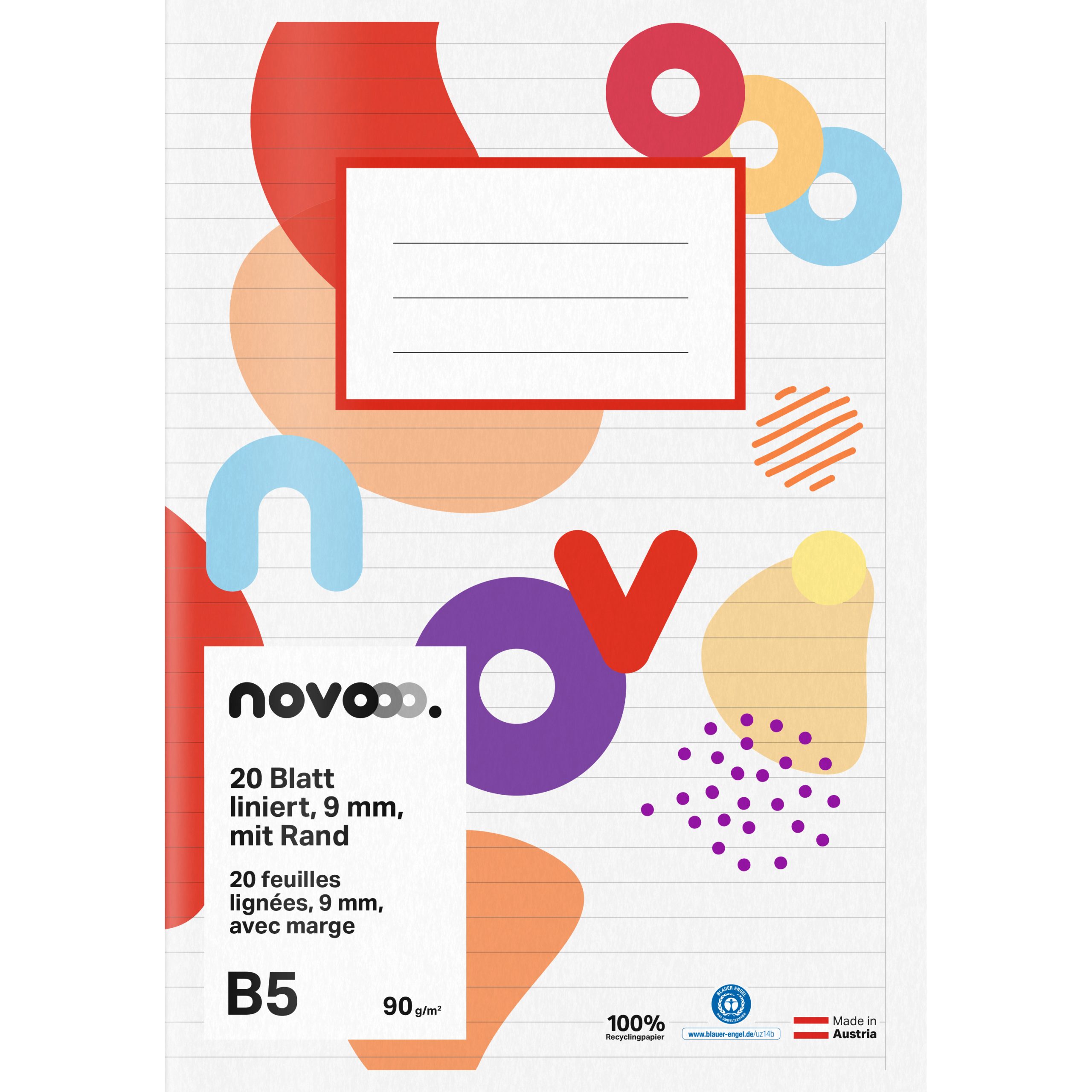 novooo_Heft_CH_A4_v3.indd NOVOOO Schulheft B5 729773 9mm liniert mit Rand 90g – Hochwertig & günstig bei ShopDeca
