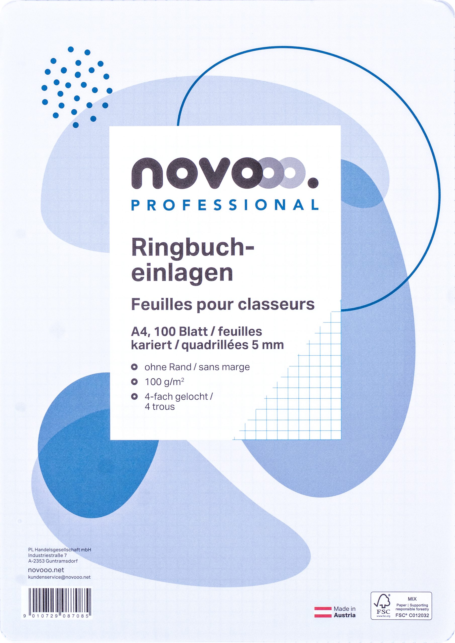 NOVOOO-729796-9010729087085 NOVOOO Ringbucheinlagen A4 729796 5mm kariert, 100g 100 Blatt – Hochwertig & günstig bei ShopDeca