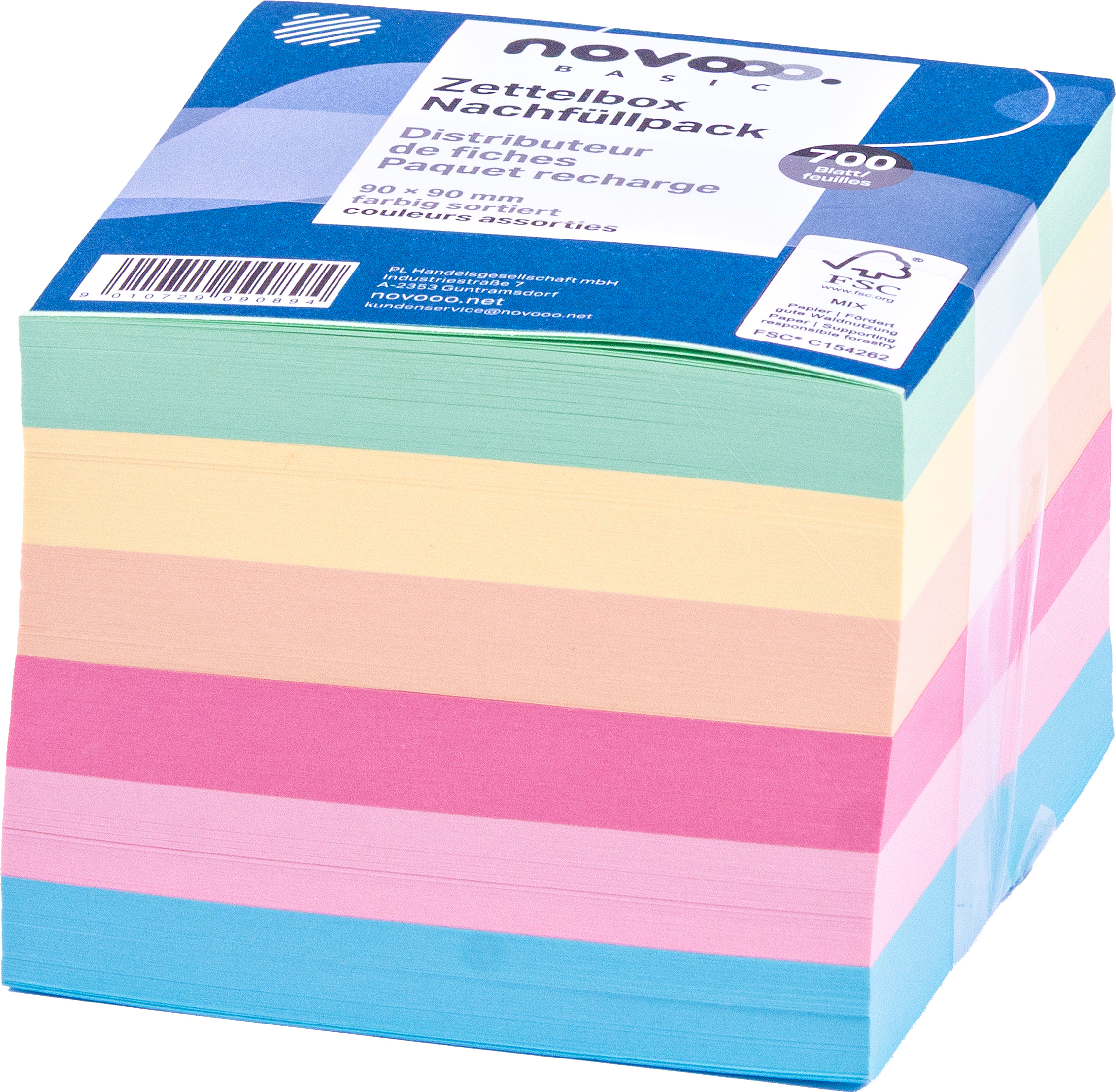 NOVOOO-731145-9010729090894 NOVOOO Zettelbox Papier 90x90mm 731145 farbig ass. 80g 700 Blatt – Hochwertig & günstig bei ShopDeca