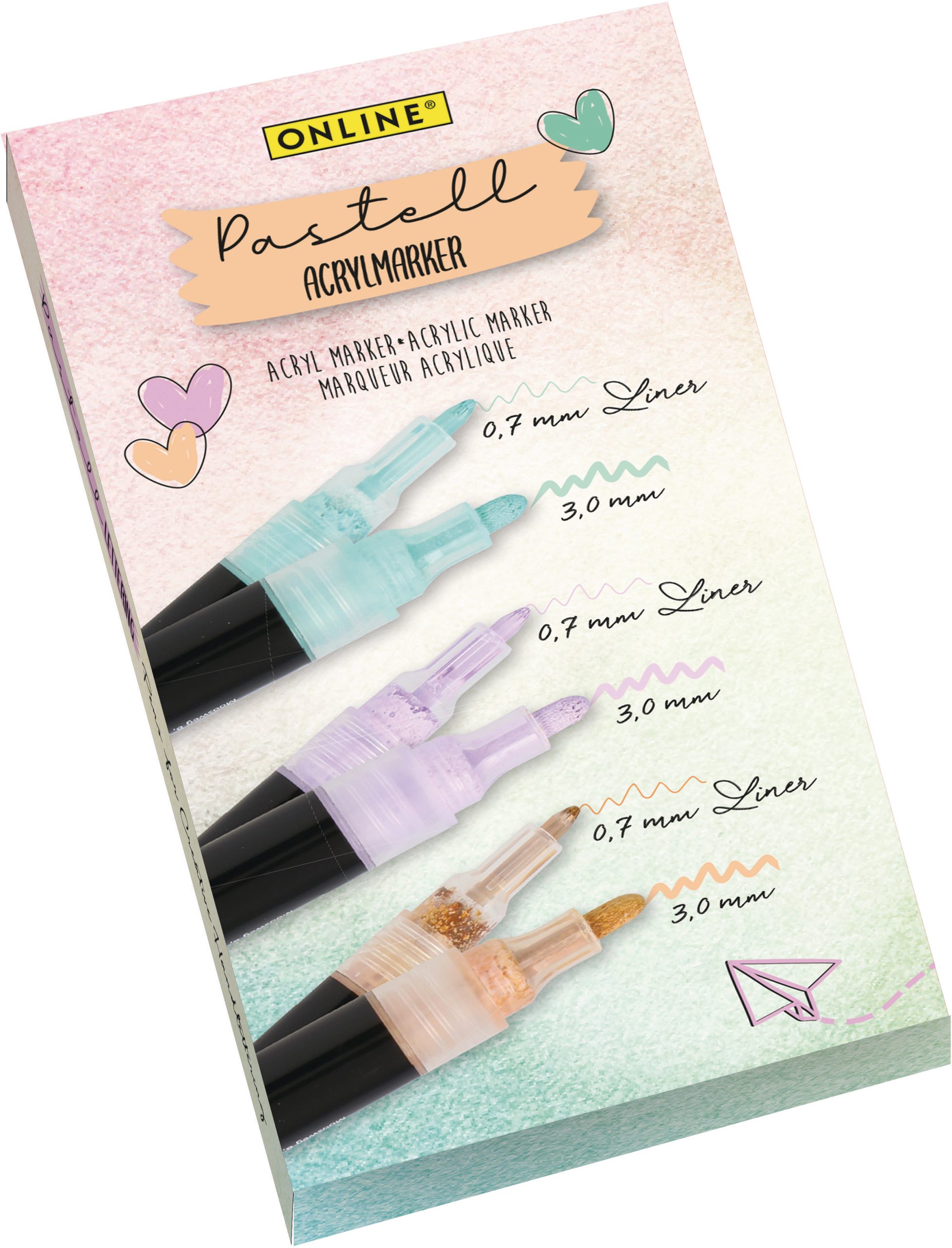ONLINE-18519-4014421185198 ONLINE Pastel Acrylic Set 18519 3 Farben, 2 Strichstärken – Hochwertig & günstig bei ShopDeca