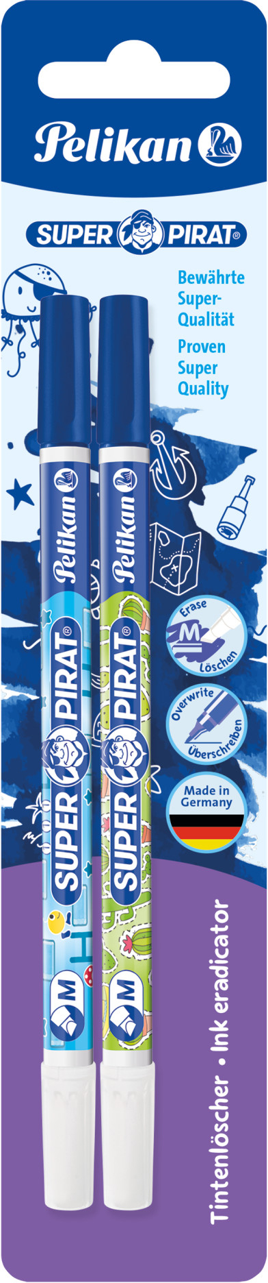 PELIKAN-811576-4012700811578 PELIKAN Tintenlöscher M 811576 Super Pirat 3 Farben – Hochwertig & günstig bei ShopDeca