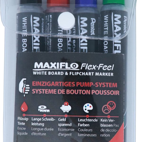 PENTEL Whiteboard Marker Maxiflo MWL5SBF-4 FlexFeel, 4 Stück