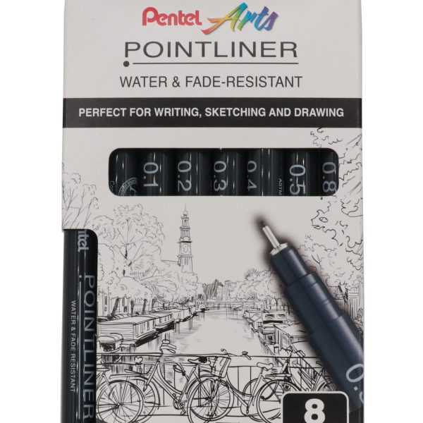 PENTEL Fineliner Pigment max. 0.8mm YS20P-8 POINTLINER, schwarz 8 Stück