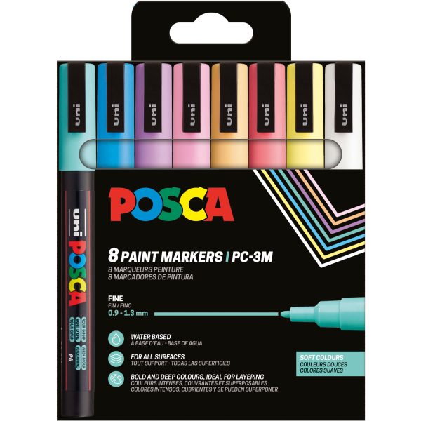POSCA Marker 0.9-1.3mm PC-3M 8P 8 Soft Farben ass.