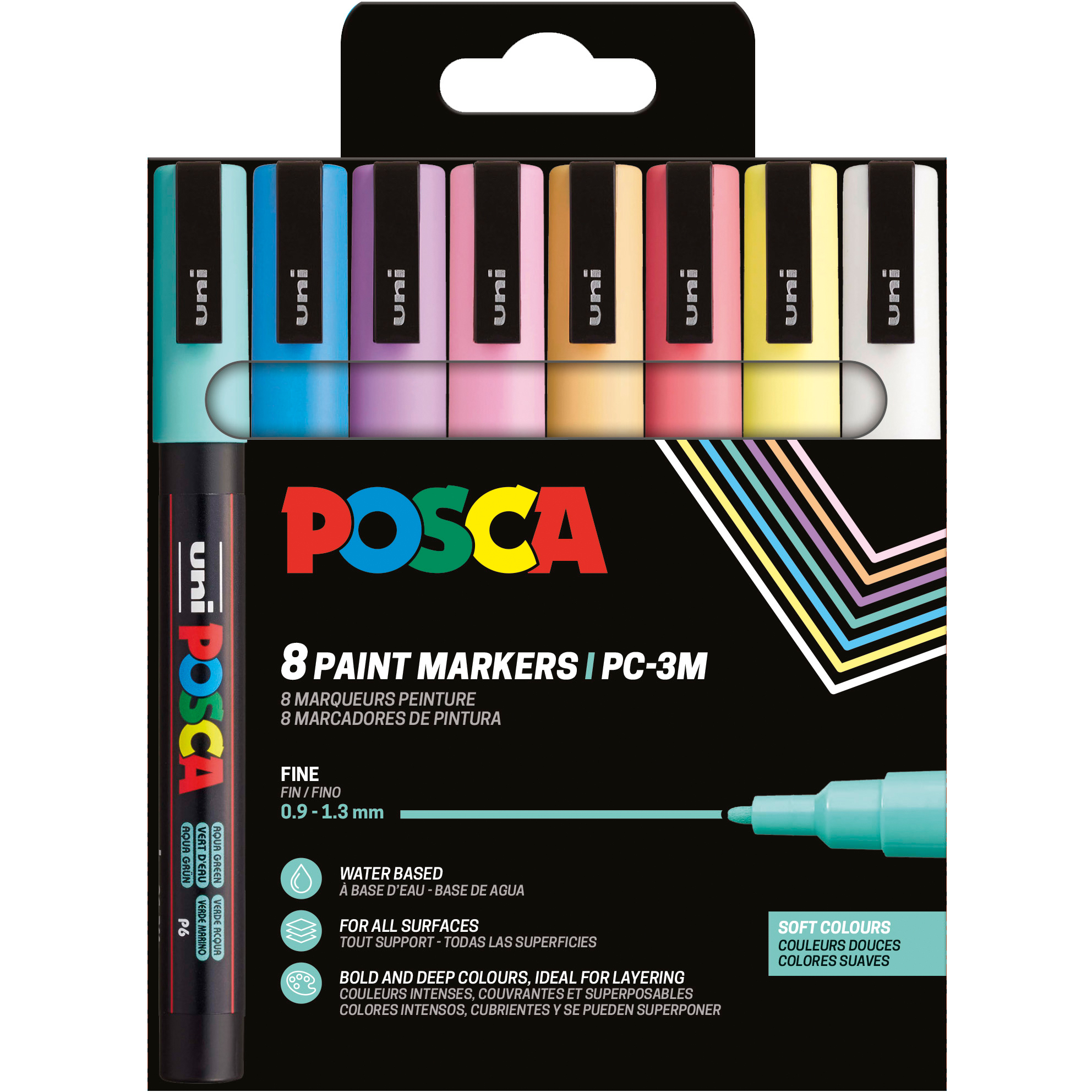 POSCA-PC-3M-8P-3701614901314 POSCA Marker 0.9-1.3mm PC-3M 8P 8 Soft Farben ass. – Hochwertig & günstig bei ShopDeca