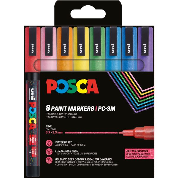 POSCA Marker 0.9-1.3mm PC-3ML 8P SE Sparkling 8 Farben