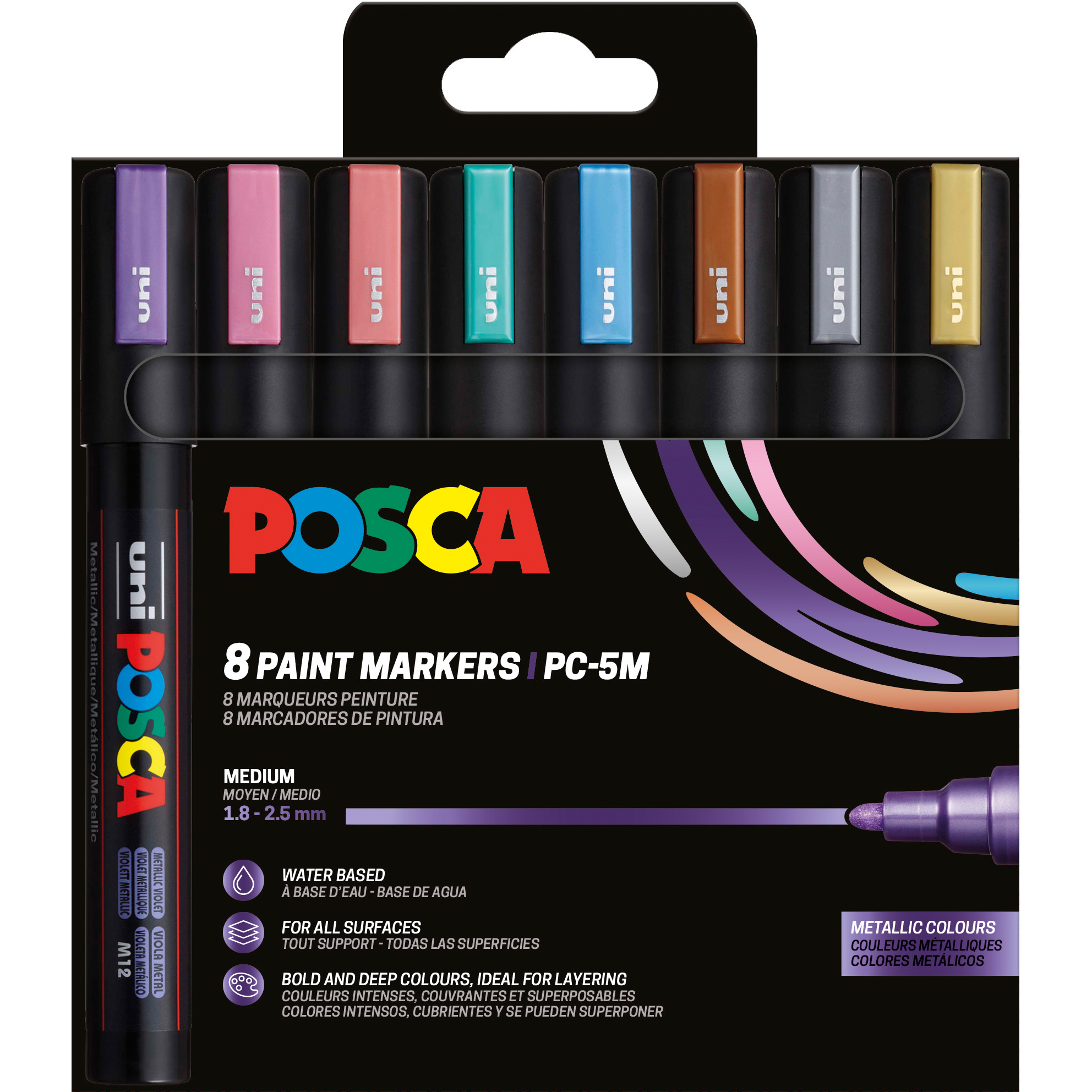 POSCA-PC-5M-8P-SET-3701614901239 POSCA Marker 1.8-2.5mm PC-5M 8P SET Metallic 8 Farben – Hochwertig & günstig bei ShopDeca