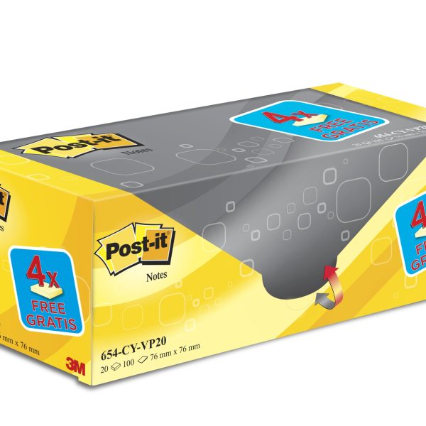POST-IT Block Sparbox 76x76mm 654-VP20 gelb/100 Blatt 20 Stück
