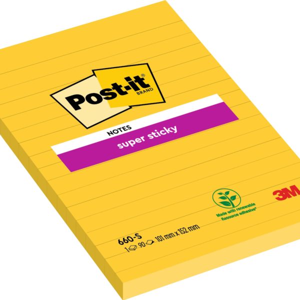 POST-IT Block Super Sticky 102x152mm 660-S gelb/90 Blatt, liniert