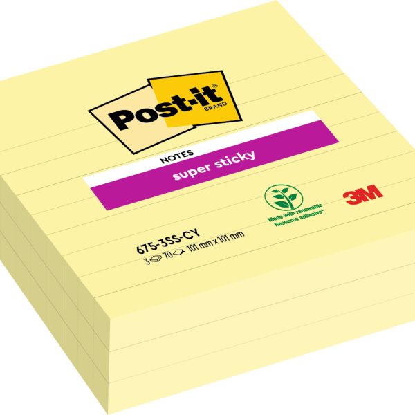 POST-IT Super Sticky XL Notes 675-3SSCY 101x101mm, 70 Blatt 3 Stück