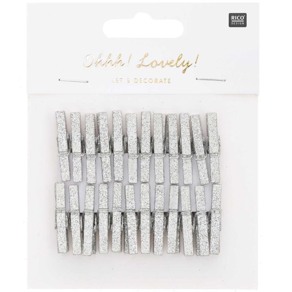 RICO DESIGN Deko-Clips Glitter 3cm 7040.30.89 silber 24 Stück
