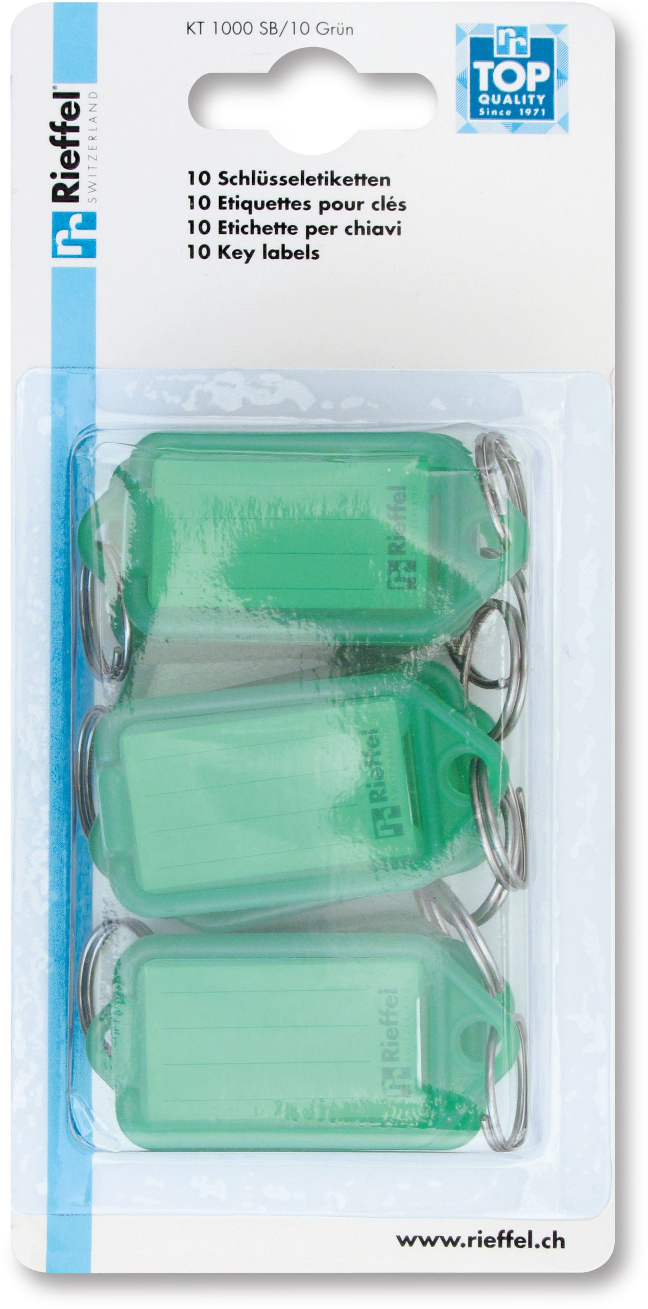 RIEFFEL-SWITZERLAND-KT-1000-SB-10-GRUEN-7630010411027 RIEFFEL SWITZERLAND Schlüsseletiketten 38x22mm KT 1000 SB/10 GRÜN vert 10 Stück – Hochwertig & günstig bei ShopDeca