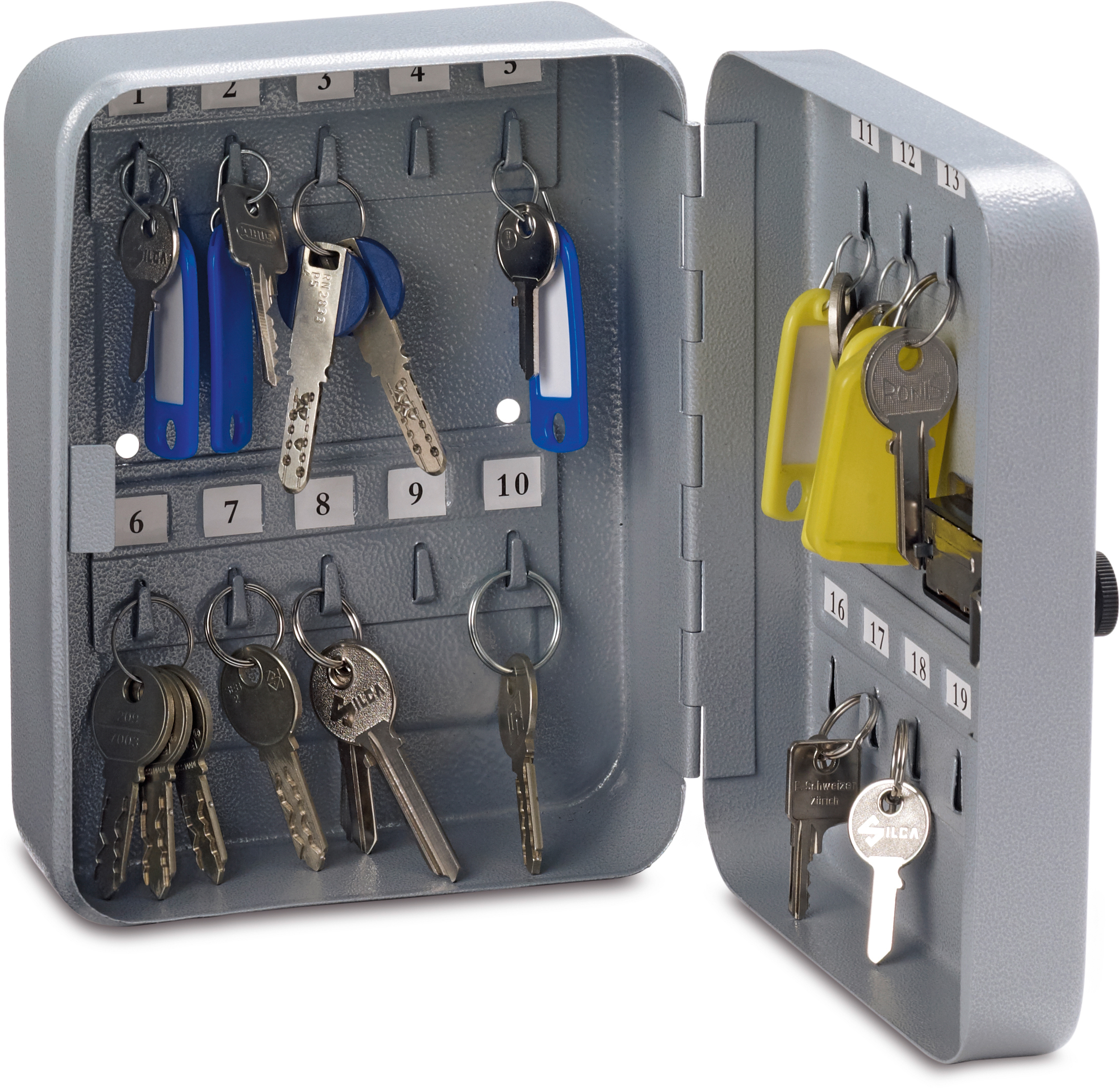 RIEFFEL-SWITZERLAND-VT-SK-20-Z-SILBER-7640115311528 RIEFFEL SWITZERLAND Schlüsselkasten VT silber VT-SK 20 Z SILBER 20×16×8cm, 20 Haken – Hochwertig & günstig bei ShopDeca