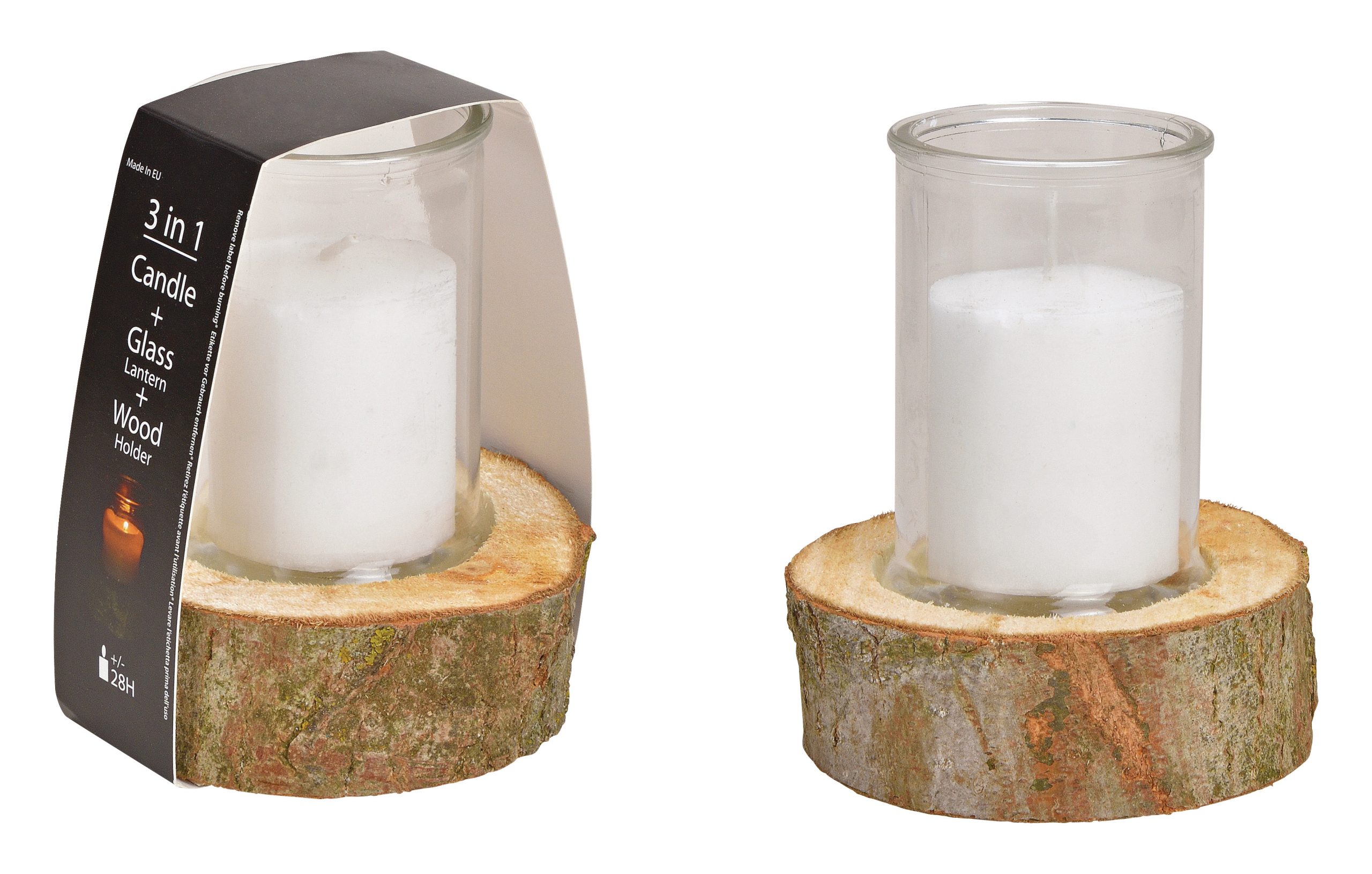 ROOST-10029000-4007698285753 ROOST Windlicht mit Kerze 12x16x12cm 10029000 auf Holzsockel – Hochwertig & günstig bei ShopDeca