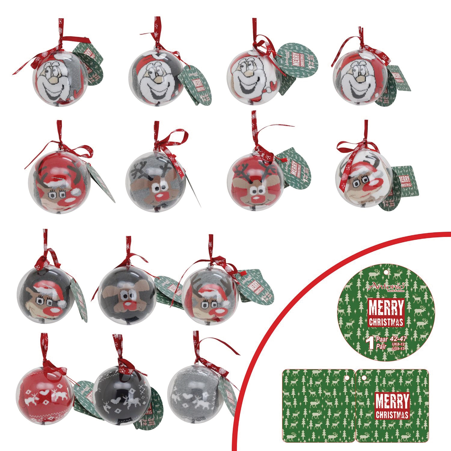 ROOST-10036809-4047445428576 ROOST Weihnachtssocken 10cm 10036809 in Kugel, assortiert – Hochwertig & günstig bei ShopDeca