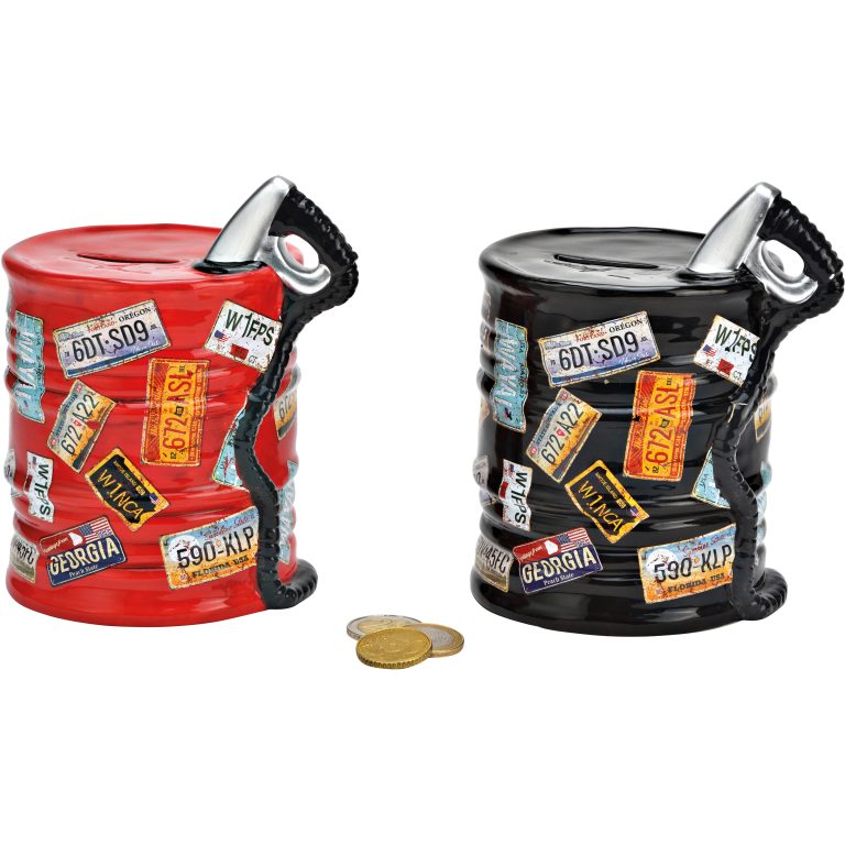 ROOST Spardose Ölfass 12x10x14cm 10037737 rot/schwarz, assortiert