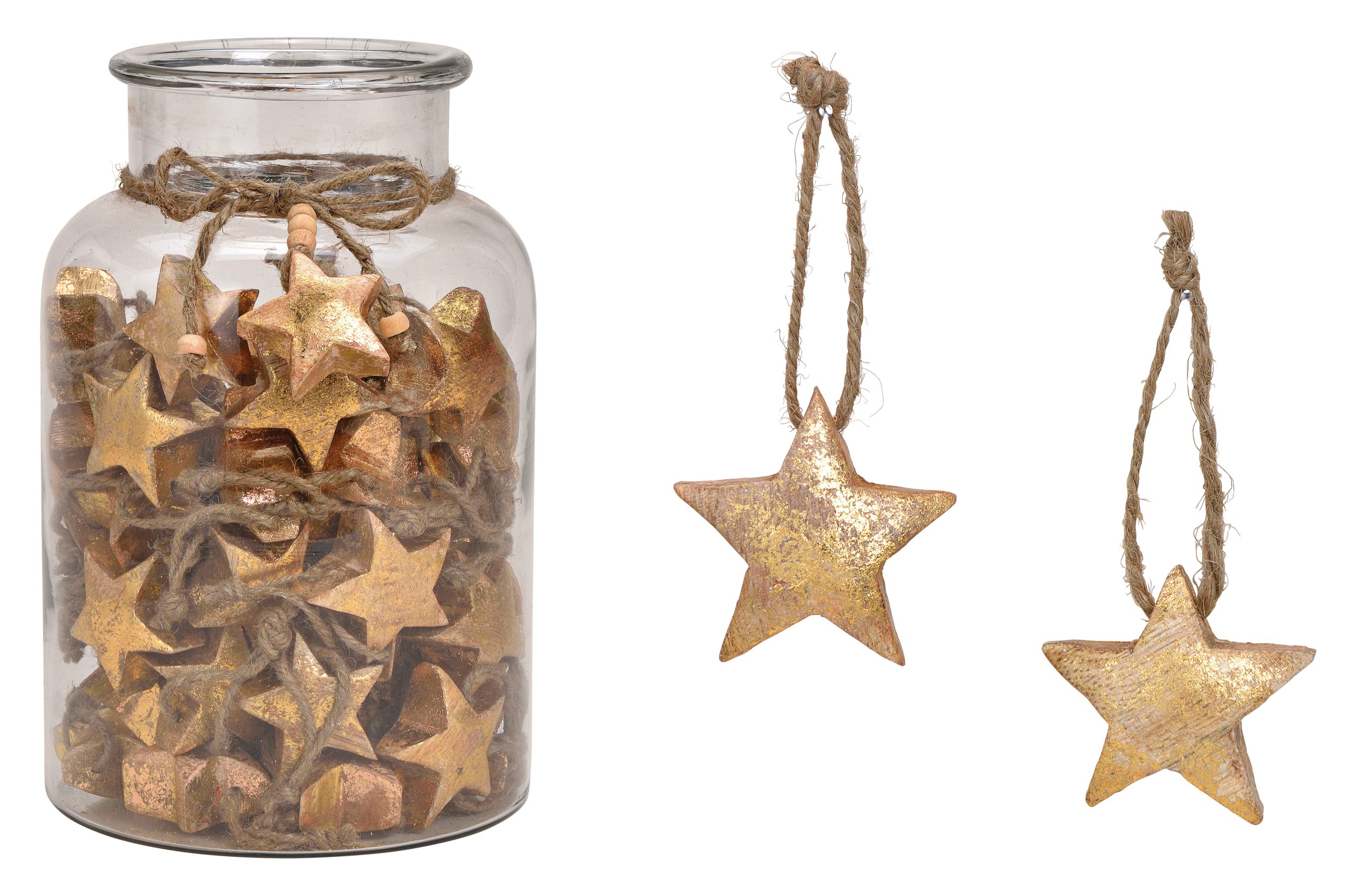 ROOST-10040635-4007698051808 ROOST Weihnachtsanhänger Stern 5x5cm 10040635 Holz mit gold – Hochwertig & günstig bei ShopDeca