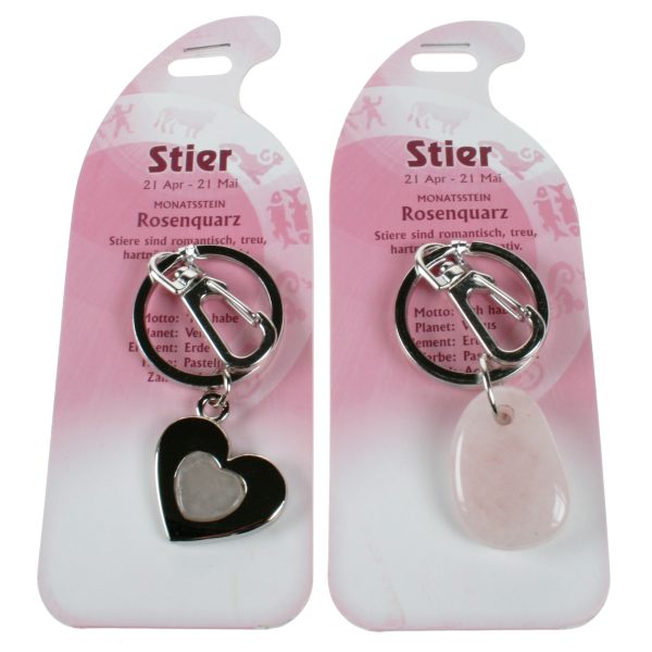 ROOST Schlüsselanhänger Stier G262 Rosenquarz 2 Motive ass.