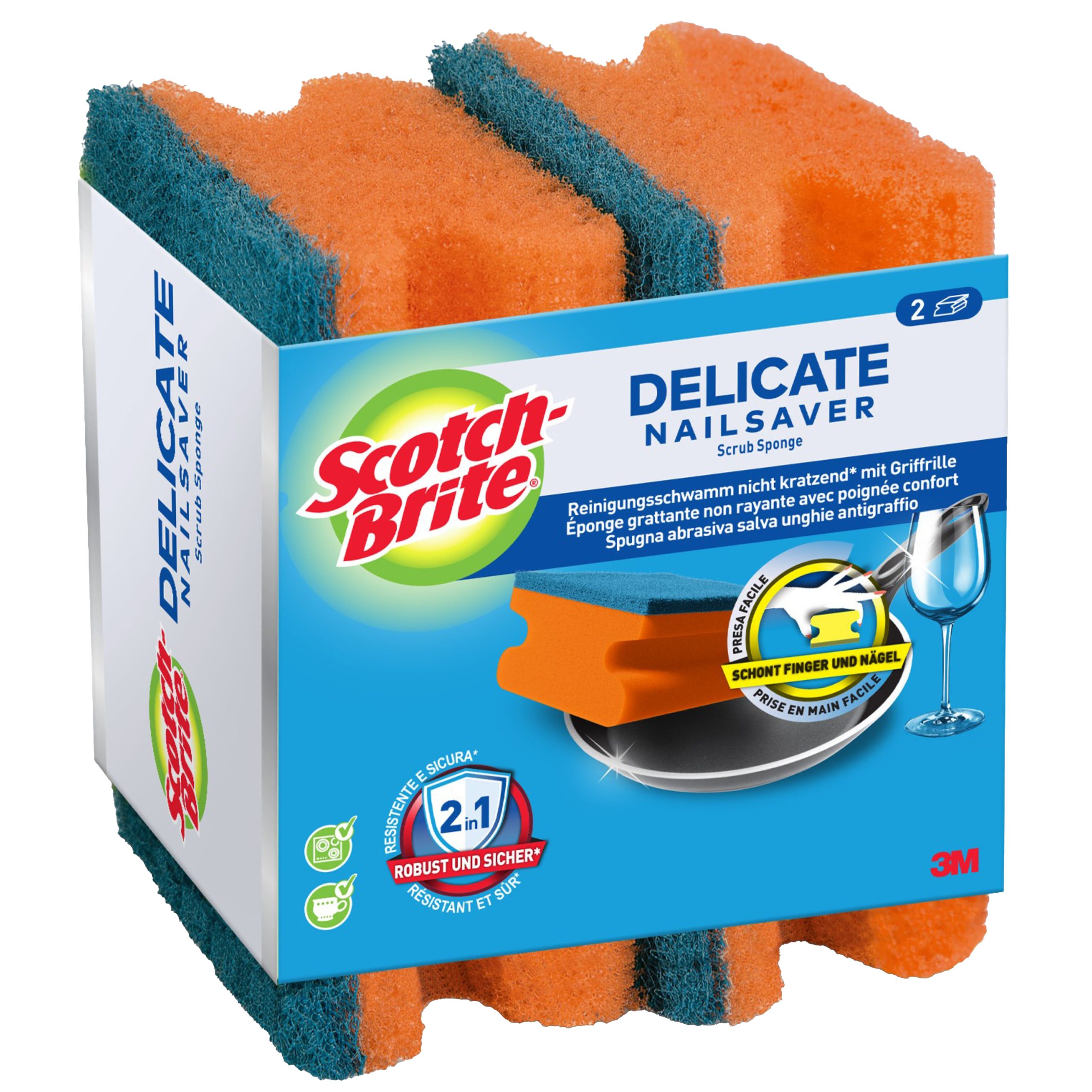 SCOTCH-BRITE-DENS2CH-8410001131696 SCOTCH-BRITE Delicate, Schwamm DENS2CH blau/orange 2 Stück – Hochwertig & günstig bei ShopDeca