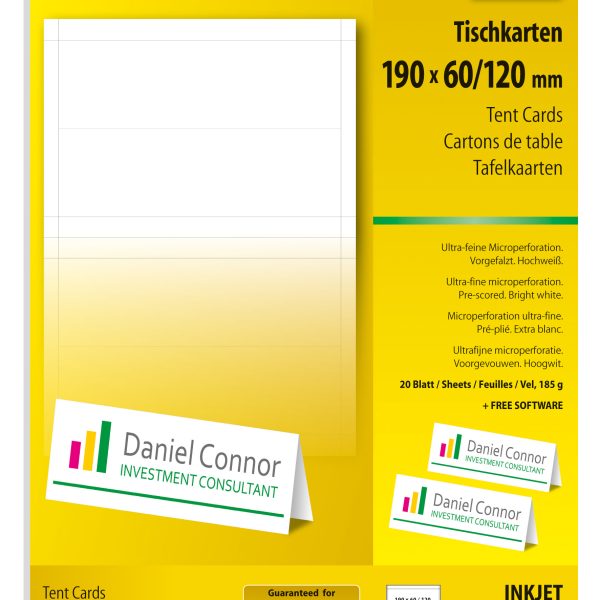 SIGEL Tischkarten 190x60mm DP049 weiss, 185g 40 Stück