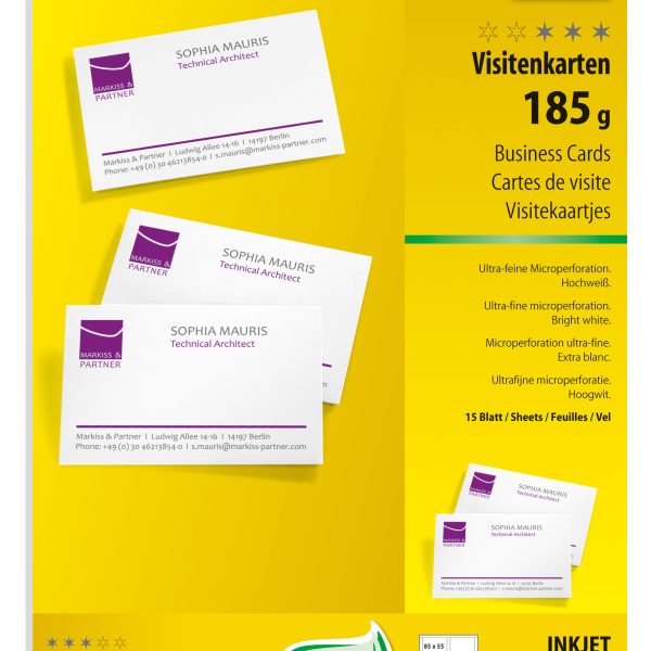 SIGEL Visitenkarten 85x55mm DP830 weiss, 185g doppels. 150 Stück