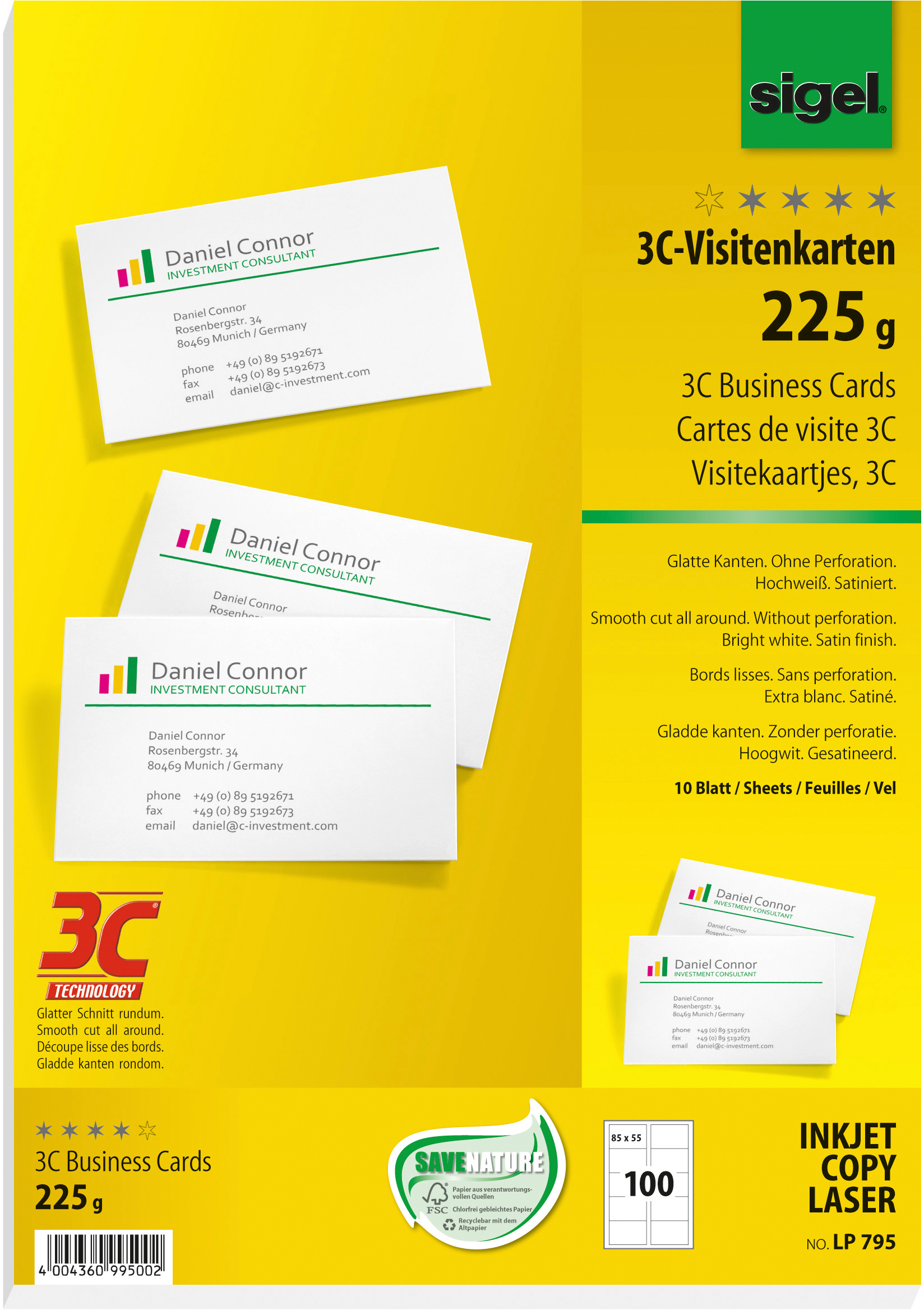 SIGEL-LP795-4004360995002 SIGEL Visitenkarten 85x55mm LP795 weiss, 225g 100 Stück – Hochwertig & günstig bei ShopDeca