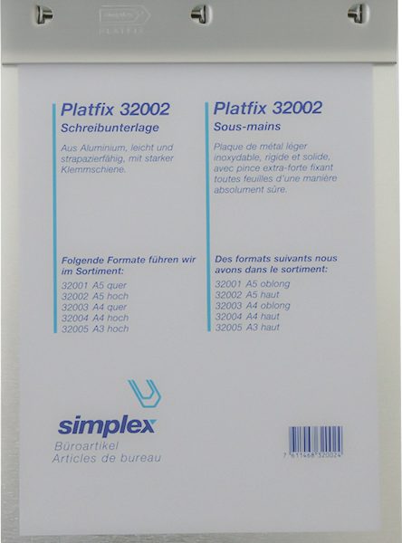 SIMPLEX Schreibplatte Platfix 32002 aluminium, für A5 hoch