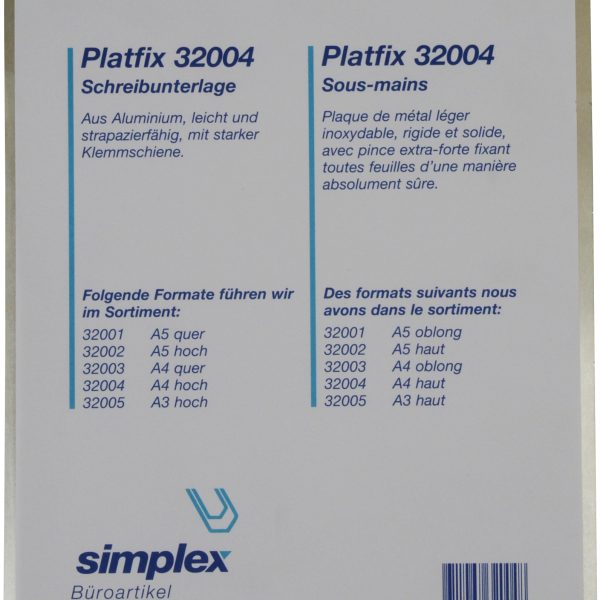 SIMPLEX Schreibplatte Platfix 32004 aluminium, für A4 hoch