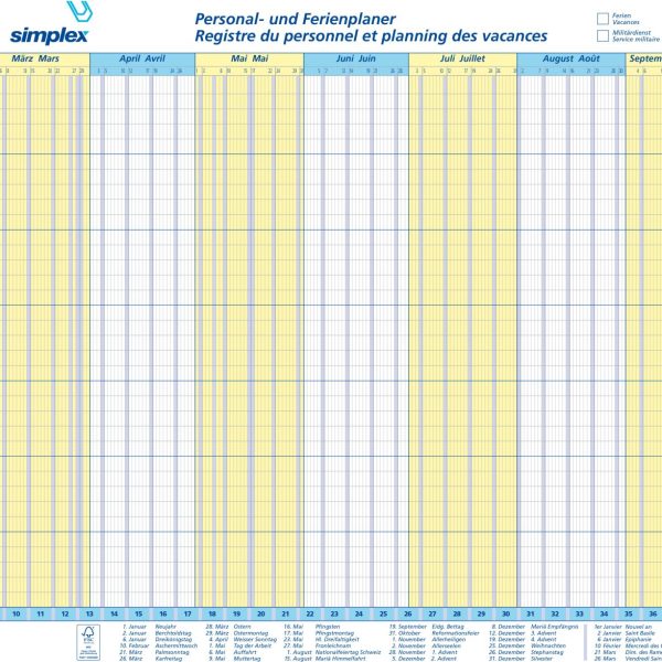 SIMPLEX Planograph 3 Stück 2027 S40365.27 1J/1S DE/FR 64x29.6cm