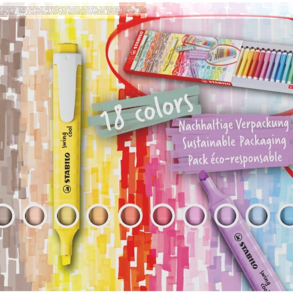 STABILO Swing Cool Leuchtmarker 1-4mm 275/18-02-5 Nature, Tischset 18 Stück