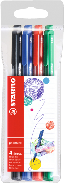 STABILO-488-4-4006381503655 STABILO Fineliner PointMax 0.8mm 488/4 4 Farben – Bild 1