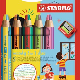 STABILO Farbstifte Woody 3 in 1 882/05-2 Duo, Spitzer 5 Stück