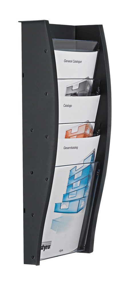 STYRO-128-340.0292-7612176067553 STYRO Wandprospekthalter A4 128-340.0292 anthrazit 4 Fächer – Hochwertig & günstig bei ShopDeca