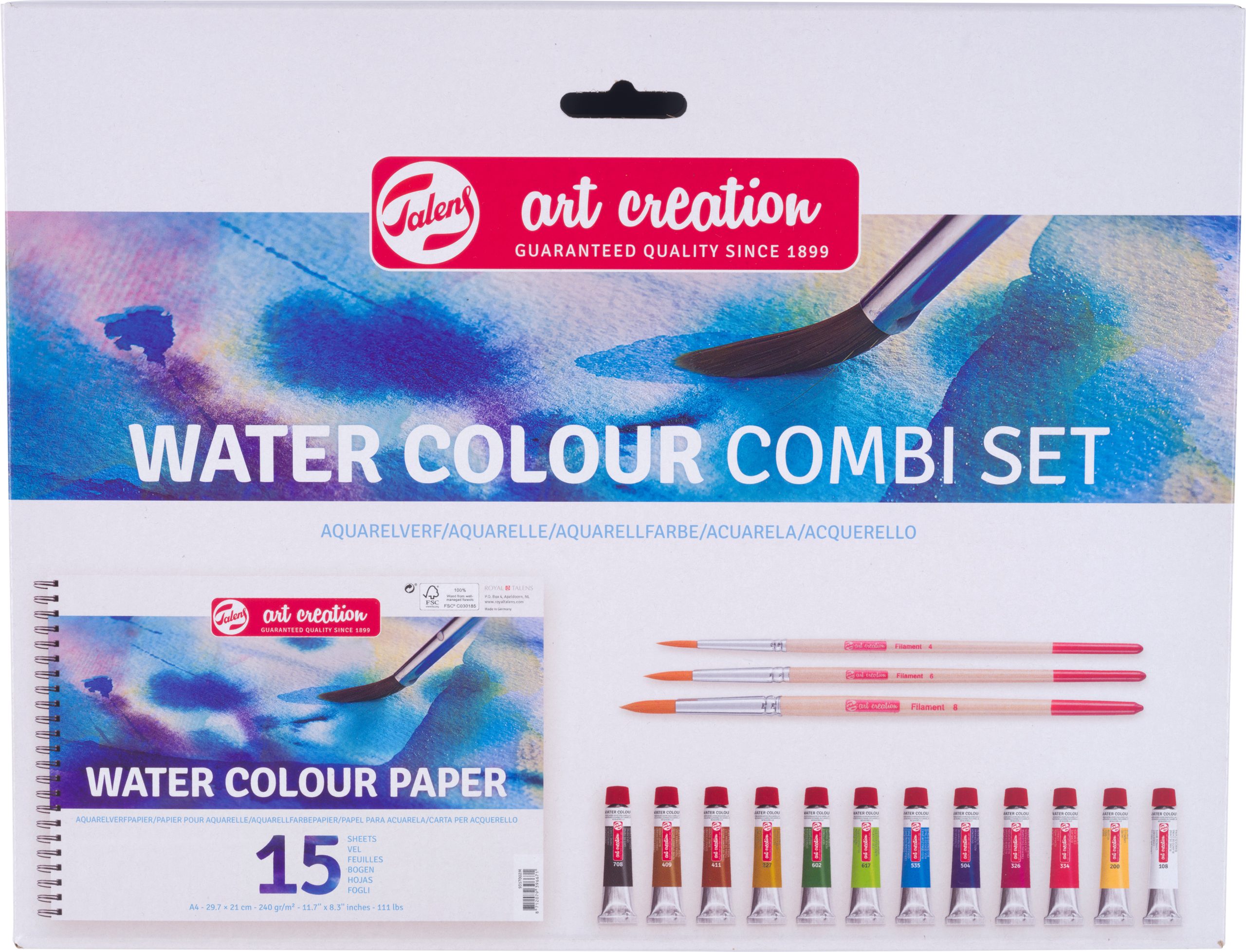 TALENS-9022094M-8712079535704 TALENS Aquarell Combi Set 12x12ml 9022094M Farbe, Pinsel, Papier – Hochwertig & günstig bei ShopDeca