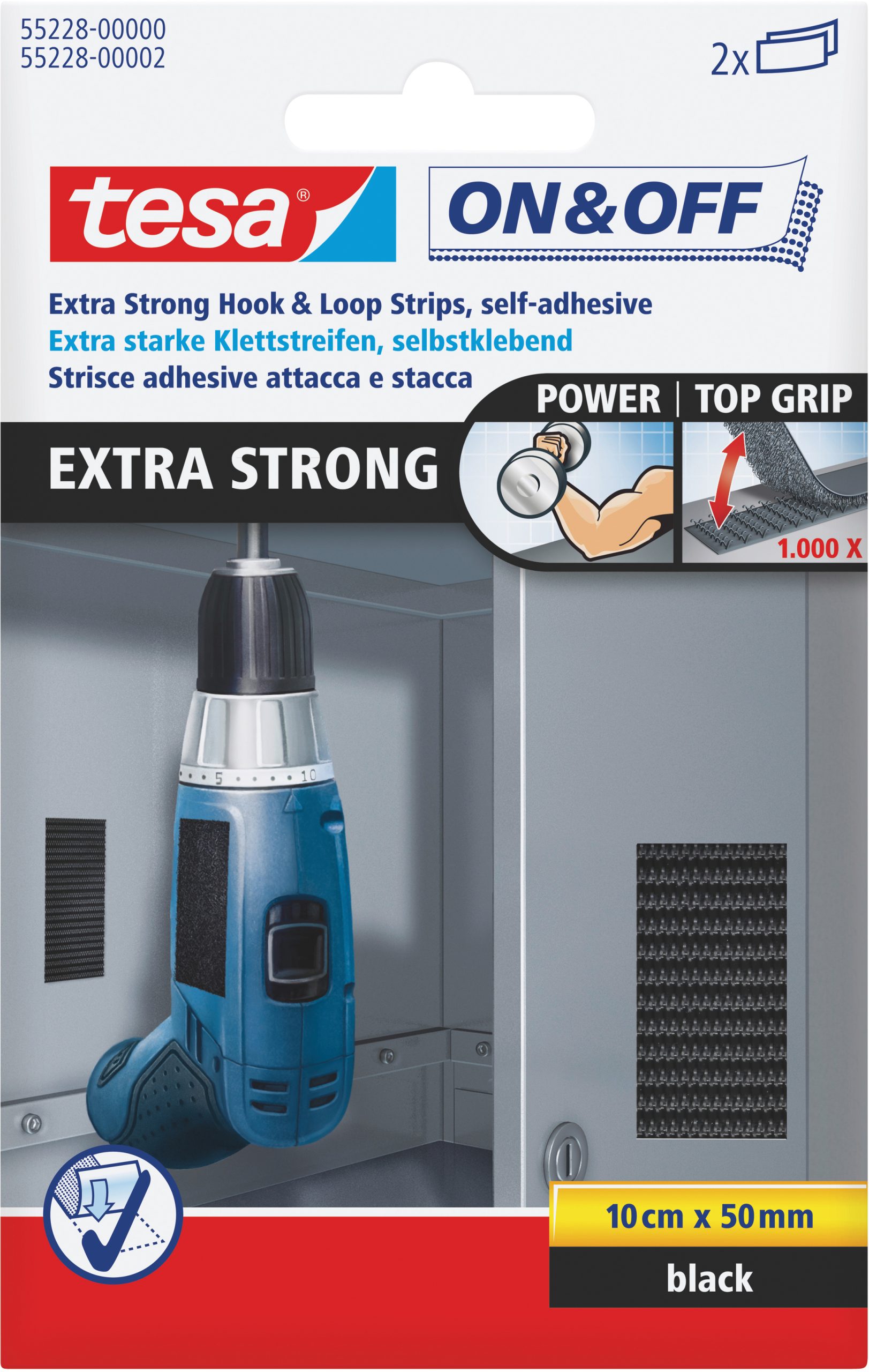 TESA-552280000-4042448859488 TESA Klettstreifen On&Off 5x10cm 552280000 schwarz 2 Stück – Hochwertig & günstig bei ShopDeca