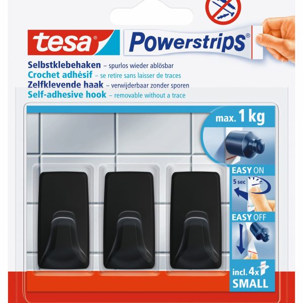 TESA Powerstrips Haken S 582780000020 schwarz 3 Stück