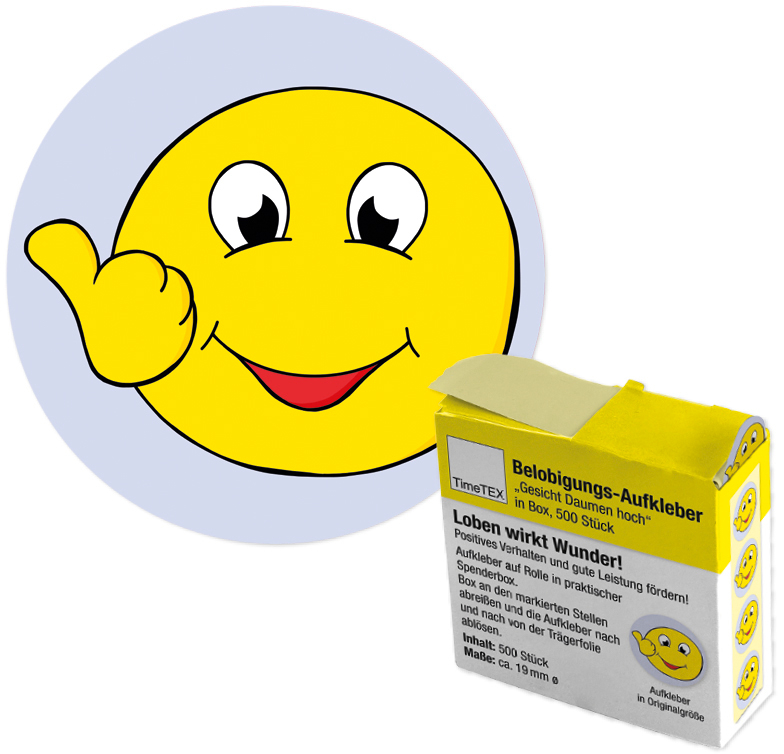 TIMETEX-62215-4055218622151 TIMETEX Belobigungs-Aufkleber 62215 Gesicht Daumen hoch 500 Stück – Hochwertig & günstig bei ShopDeca