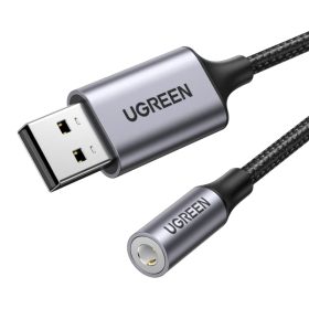 UGREEN Audio Adapter USB 2.0,3.5mm 30757 BB Aluminum Alloy 25cm,Grey BB