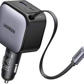UGREEN Fast Car Charger 2-Port 60W 55212B Retractable Cable