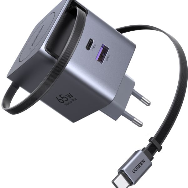 UGREEN Fast Charger 2-Port 65W GaN 65825 Retractable Cable