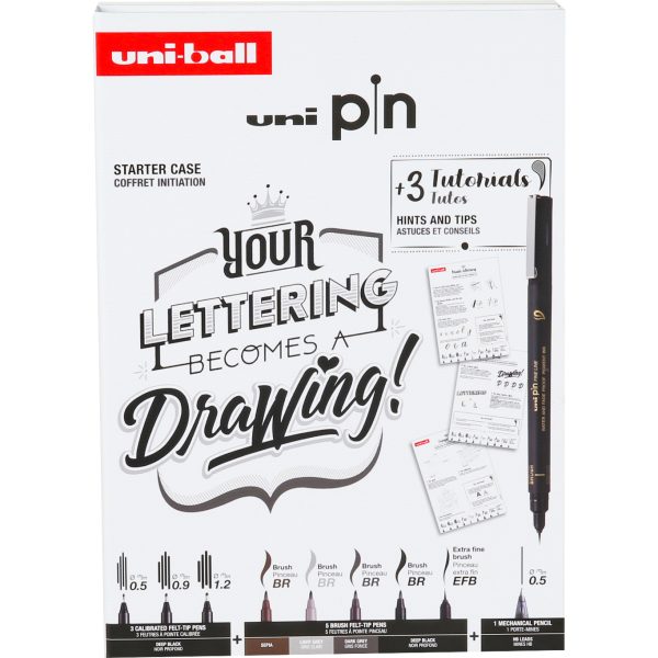 UNI-BALL Fineliner Pin Starter Set UNI PIN 8P S Collection Lettering 9 Stück