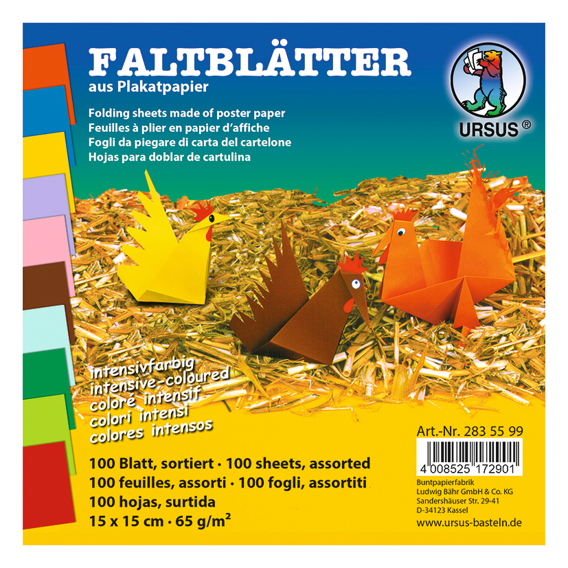 283-55-99.indd URSUS Faltblätter Origami 15×15cm 2835599 10 Farben ass. 100 Blatt – Hochwertig & günstig bei ShopDeca