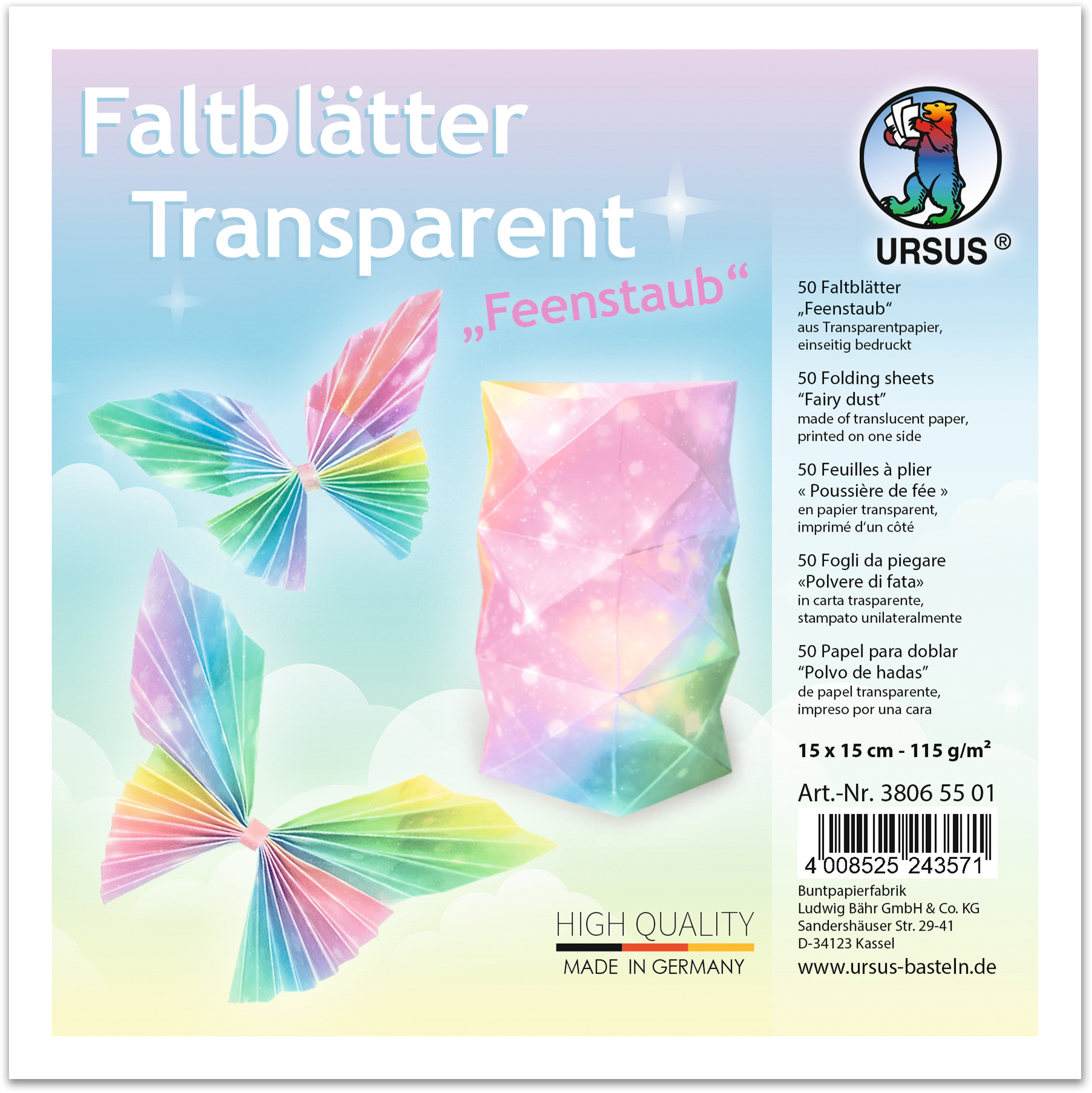 URSUS-38065501-4008525243571 URSUS Faltblätter Transparentpapier 38065501 Feenstaub,15x15cm 50 Blatt – Bild 1