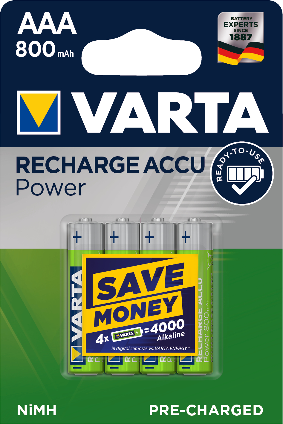 VARTA-56703101404-4008496550616 VARTA Batterie Akku 56703101404 AAA/HR03, 800 mAh, 4 Stück – Bild 1