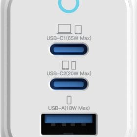 VINNIC FERNOW GaN 65W,Wallcharger VPCG-GA65WG1-EUWH 2x USB C, 1x USB-A, White