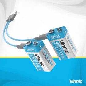 VINNIC USB Rech. Batt. 9V Type-C VPRB-UC9V-1PC 550mAh,Case,1pcs.