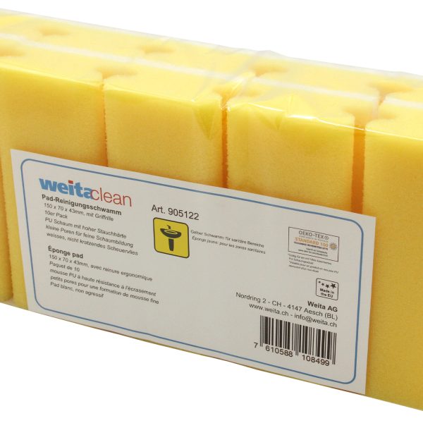 WEITACLEAN Padschwamm 150x70x43mm 5028027 gelb, kratzfrei 10 Stück